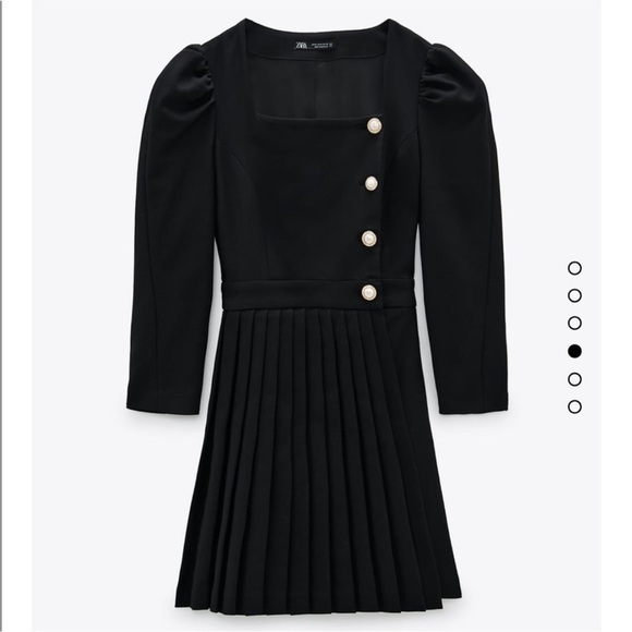 Zara Black Mini Dress with Pleated Skirt and Button Accents - Picture 3 of 6